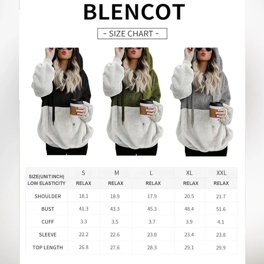 NWOT Bicolor Oversized Plush Top Zip Pullover Hoodie | Size Large - Picture 9 of 9